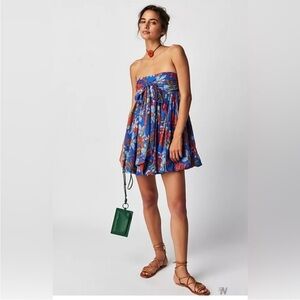 Free People Mai Tai Dress. XL. Mini. Bubble hem. Blue floral.